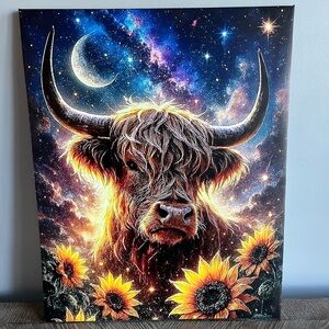 Vibrant Bull Canvas Wall Art - Multicolor